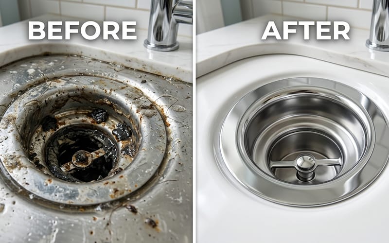Clogged kitchen drain before professional cleaning